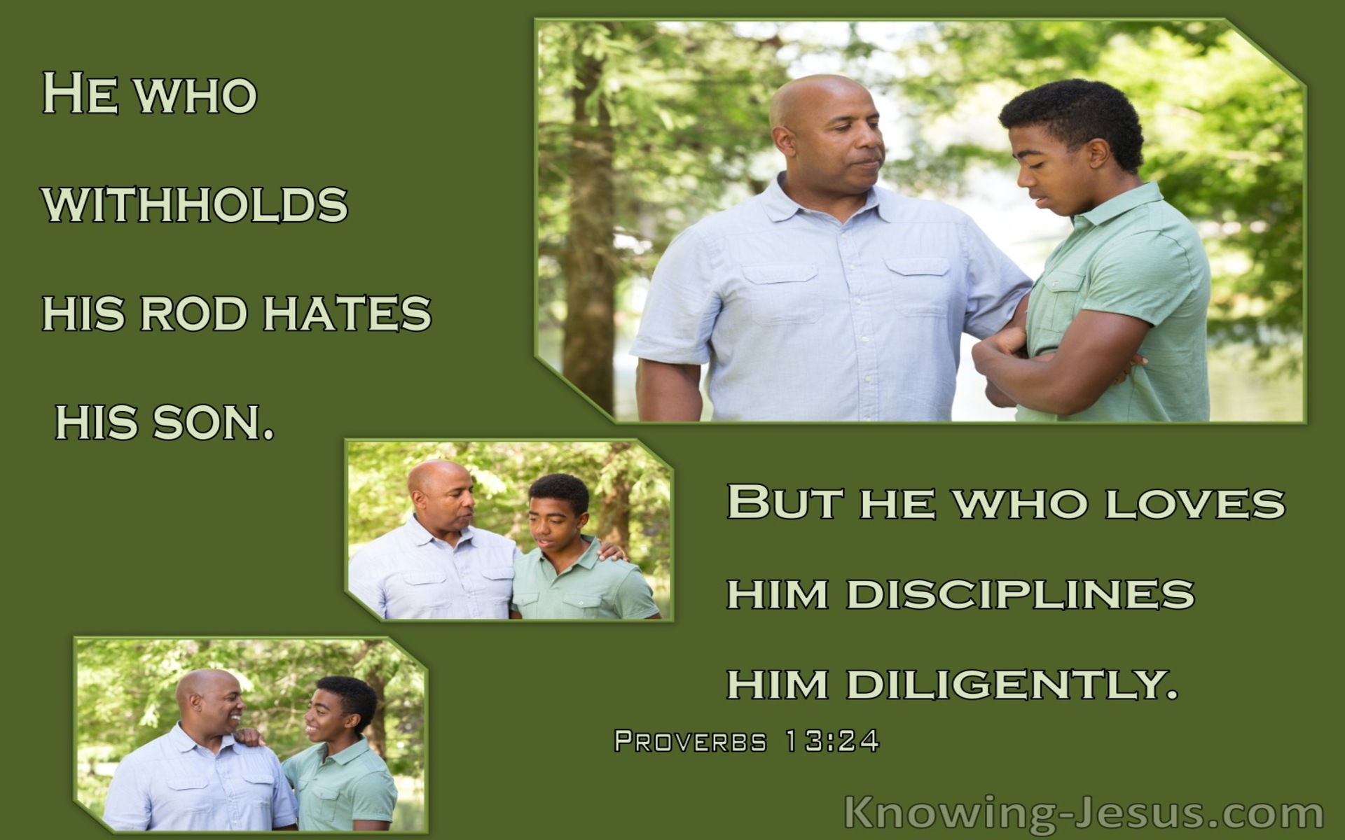 Proverbs 13:24 He Who Withholds His Rod Hates His Son (green)